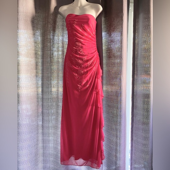 Vintage 90s Jessica Fairycore Flower Dress Pink Strapless Prom Long Mesh Overlay - Picture 2 of 12